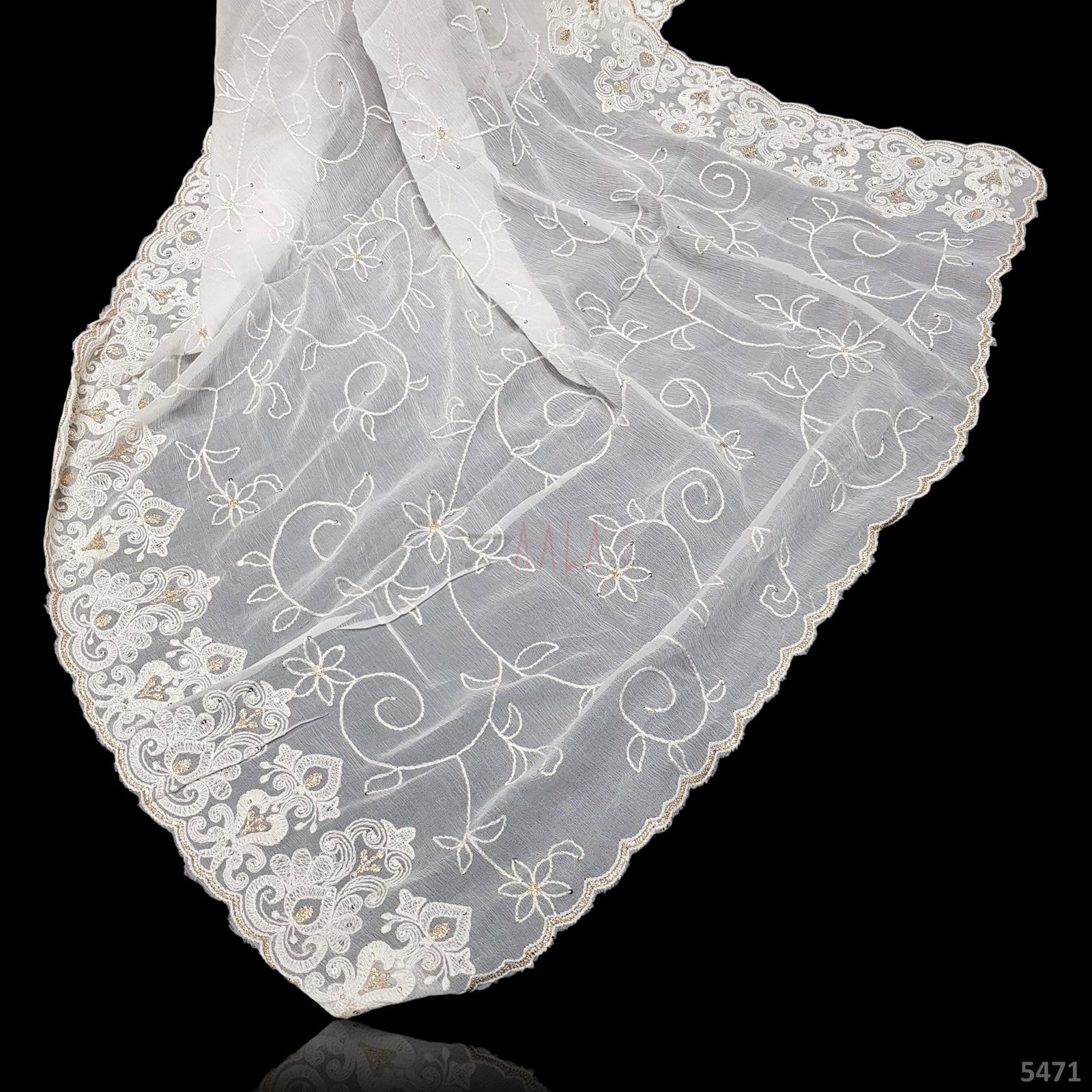 Embroidered Chiffon Dupatta 42 Inches Dyeable 2.50 Metres 
