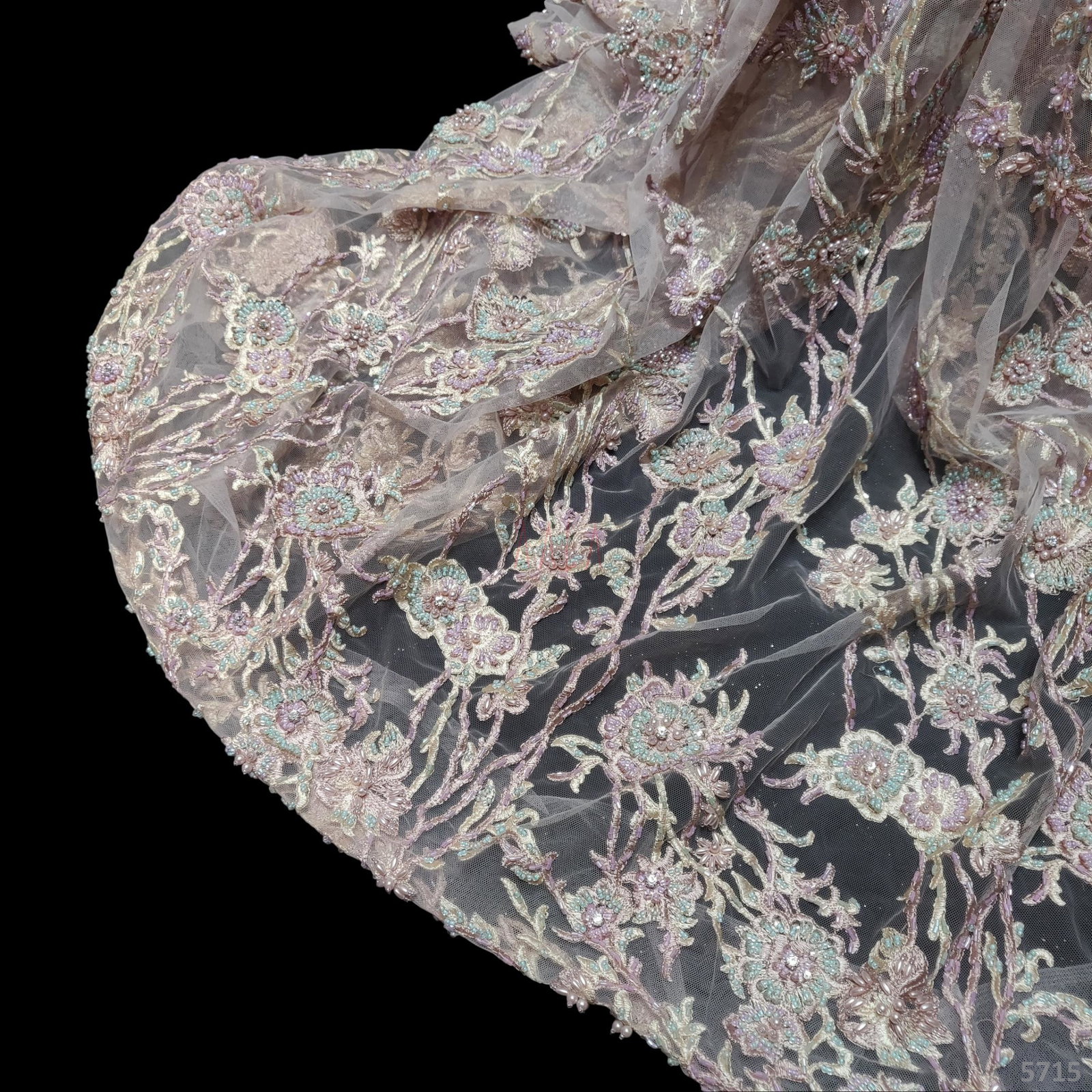 Embroidered Net 52+ Inches Dyed Per Metre 