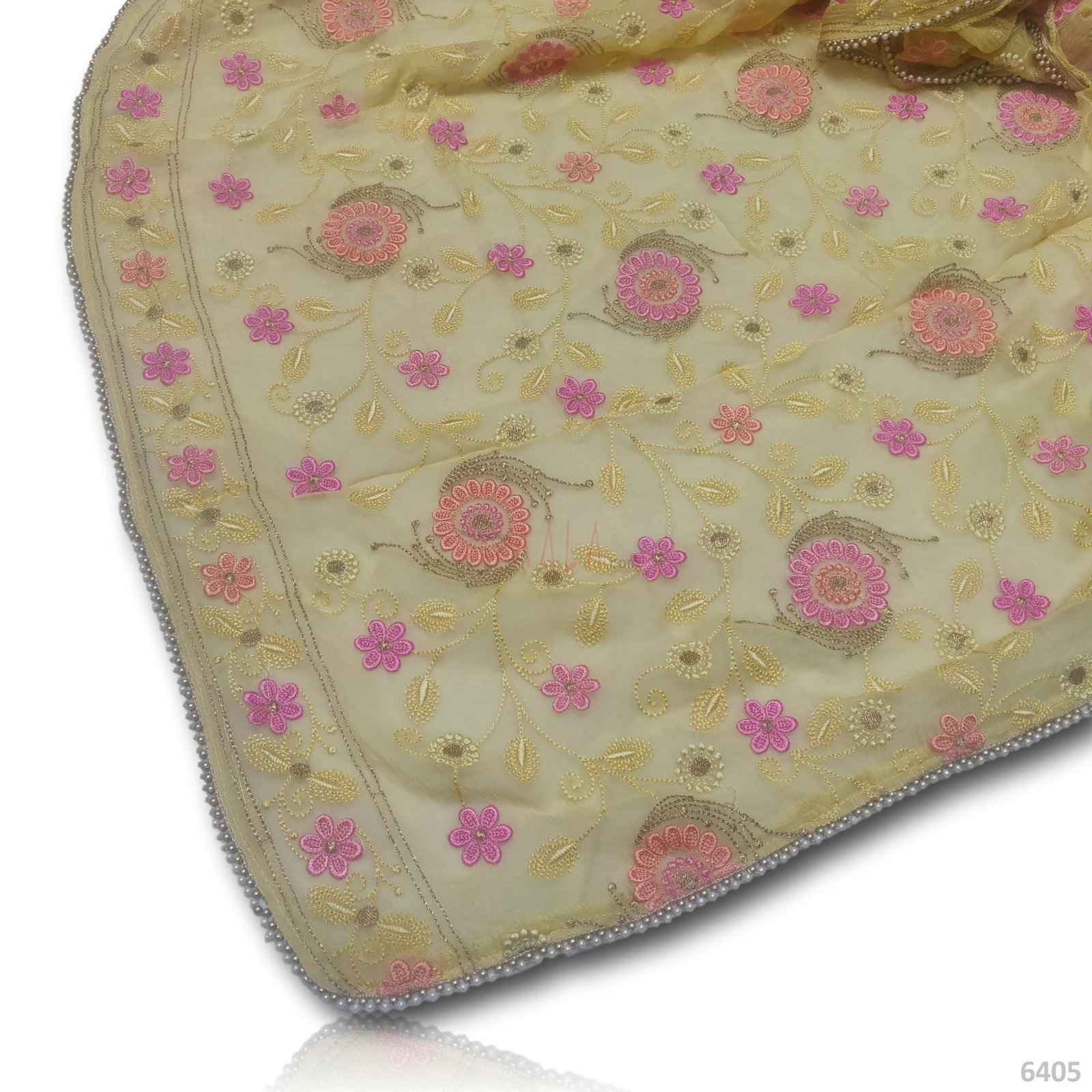 Embroidered Chiffon Viscose Dupatta-40-Inches YELLOW 2.50-Metres 
