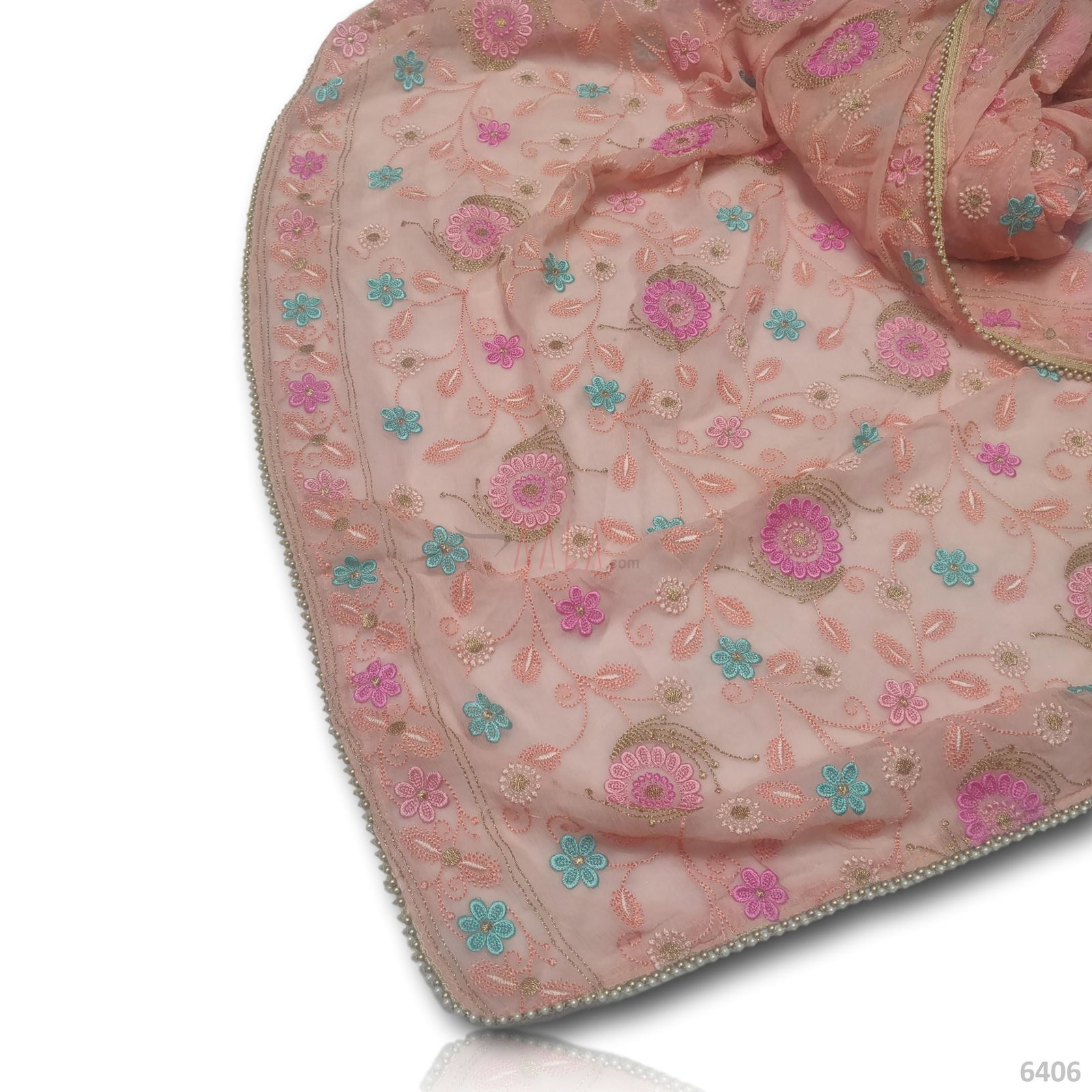 Embroidered Chiffon Viscose Dupatta-40-Inches PEACH 2.50-Metres 