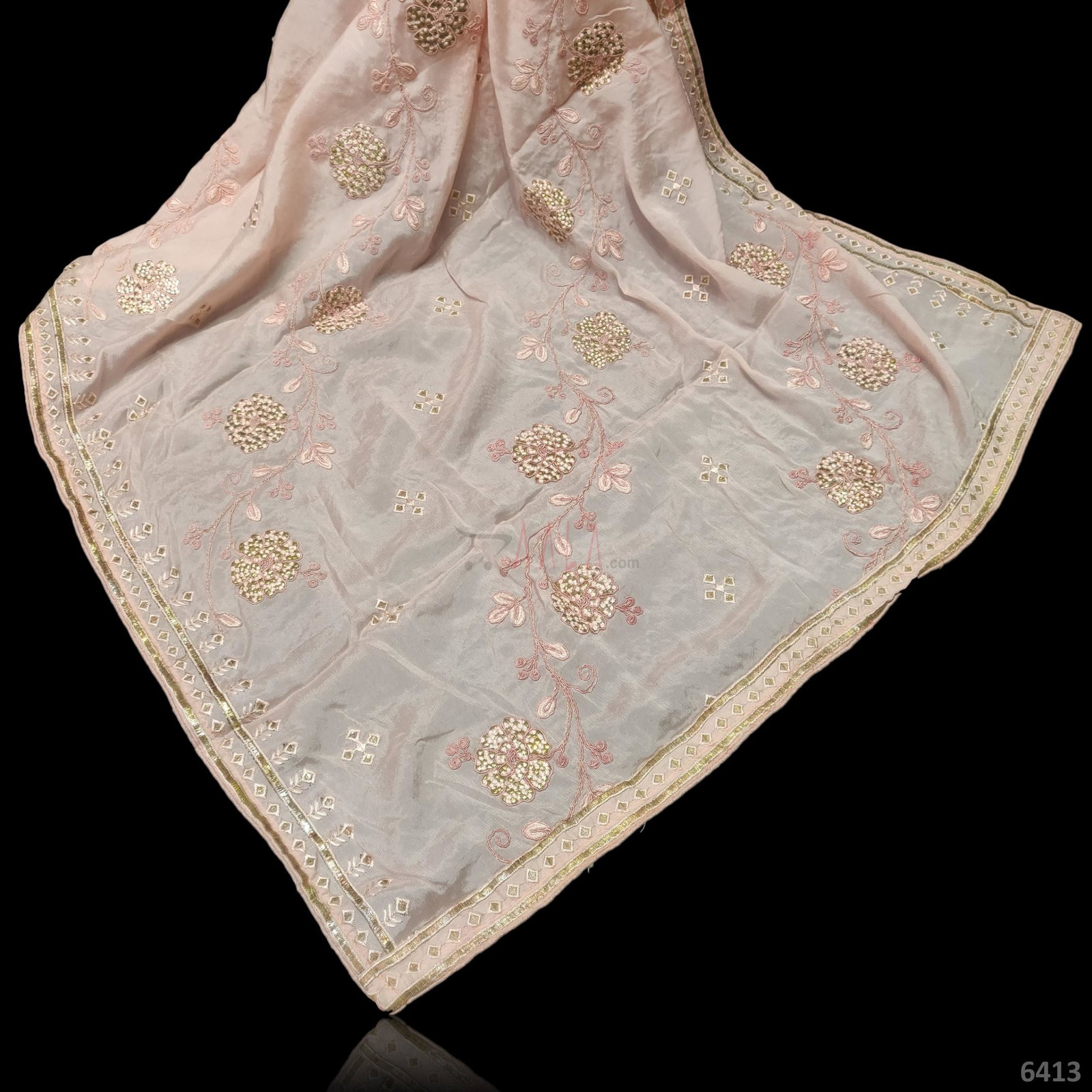 Embroidered Chinon Viscose Dupatta-40-Inches PINK 2.50-Metres 