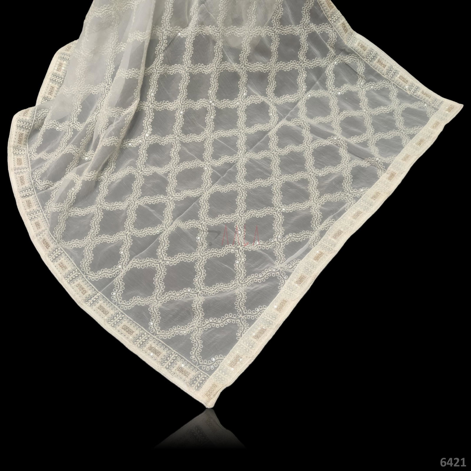 Embroidered Chiffon Viscose Dupatta-40-Inches DYEABLE 2.50-Metres 