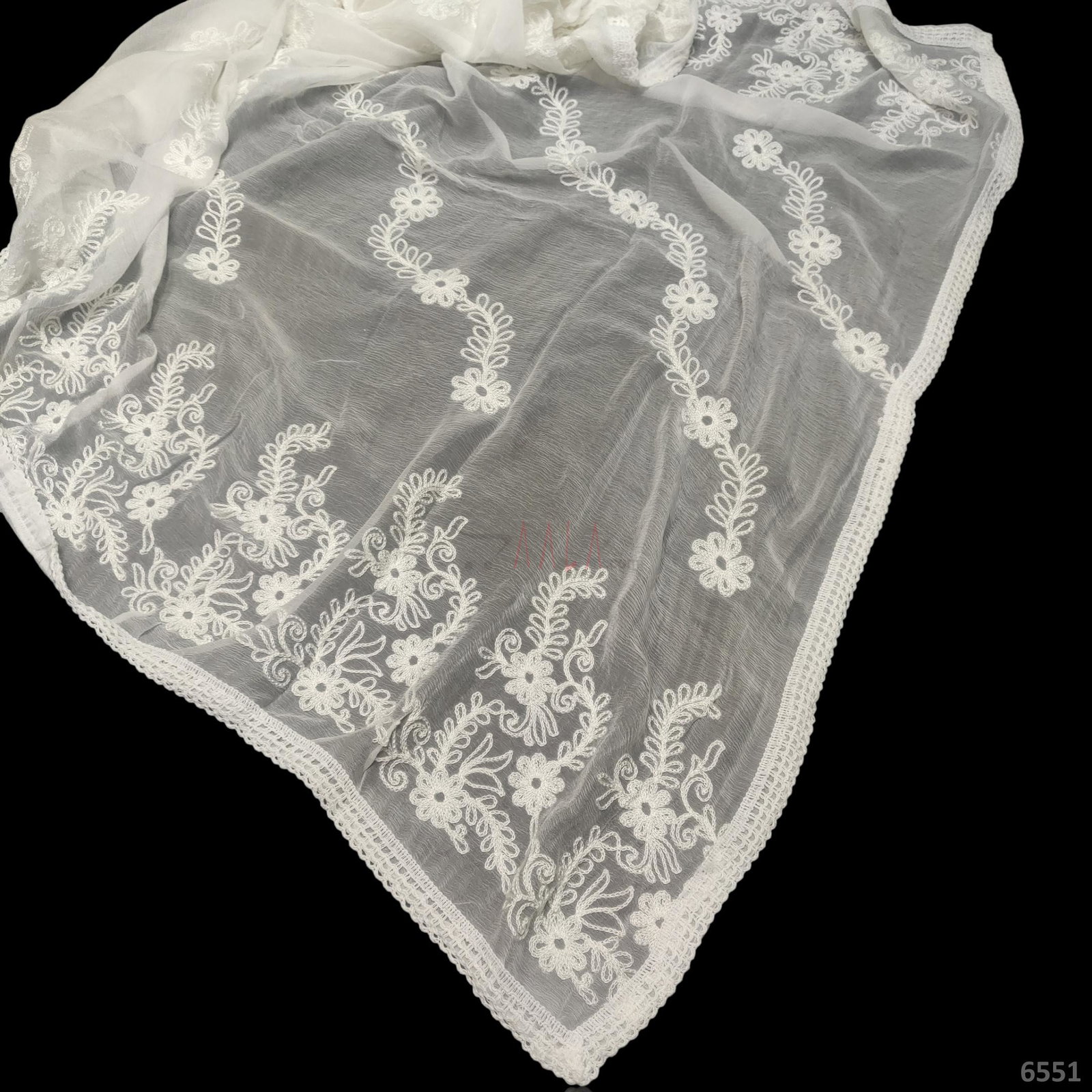 Embroidered Chiffon Viscose Dupatta-40-Inches DYEABLE 2.50-Metres 