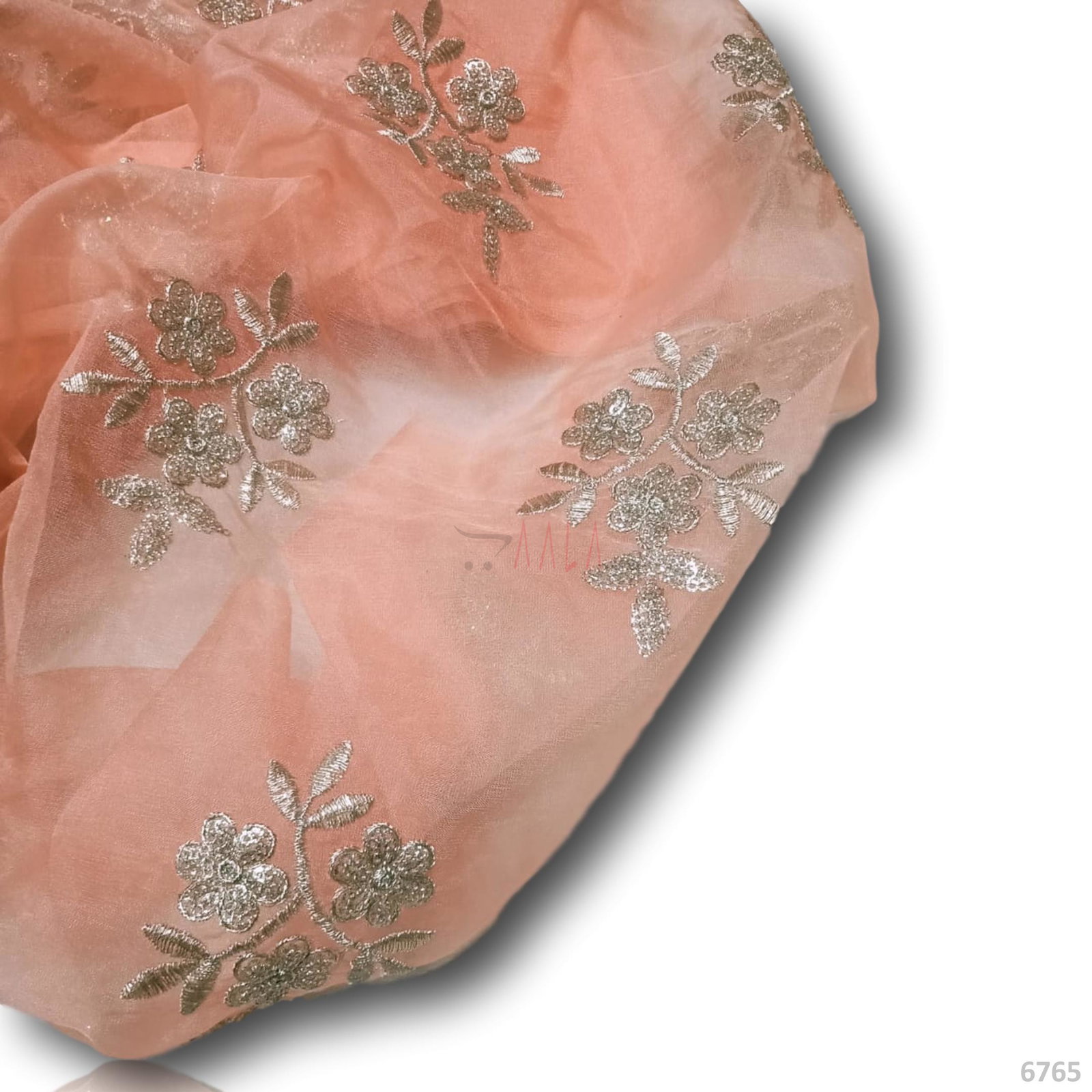 Sequins-Thread Organza Nylon 44-Inches PEACH Per-Metre 