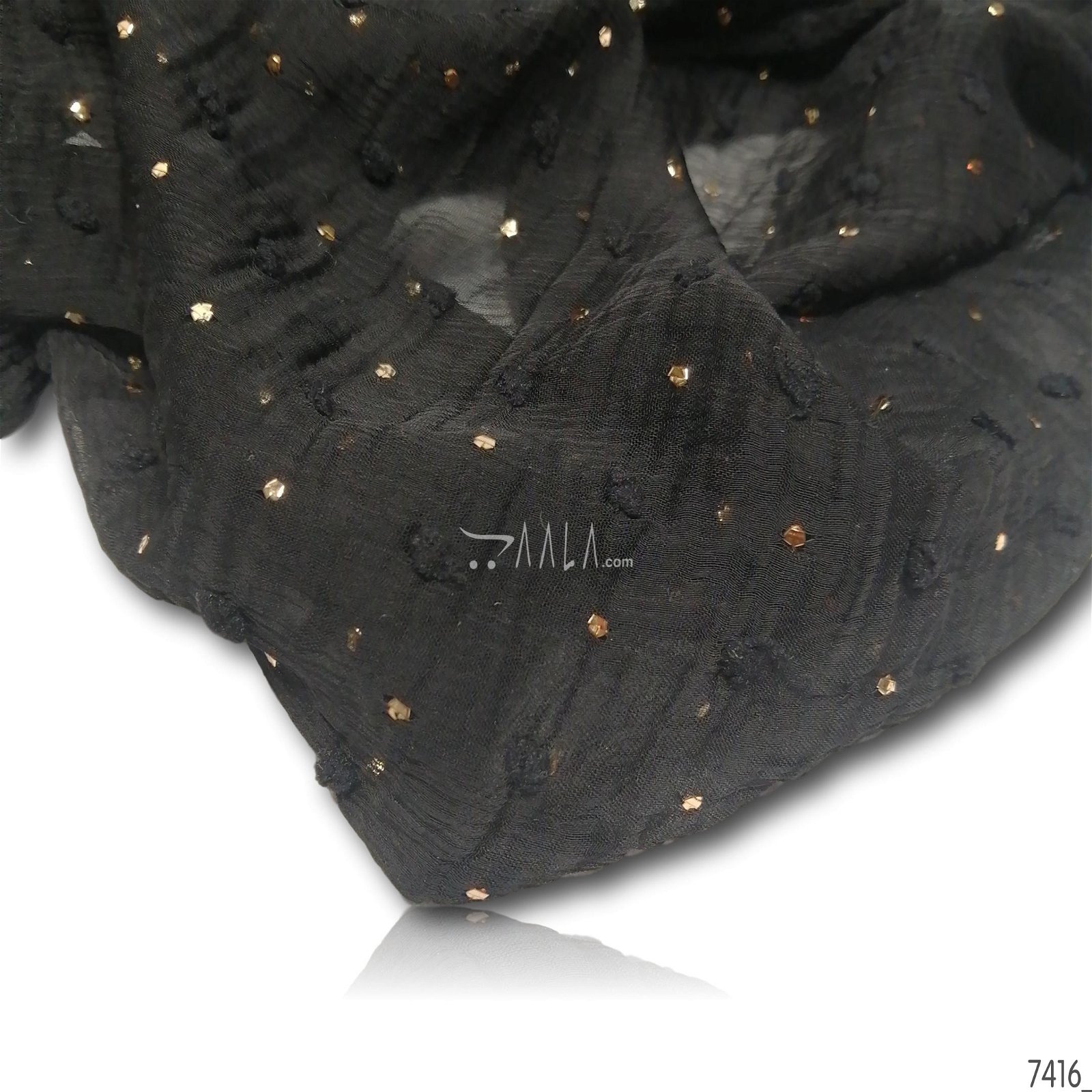 Hand-Mukaish-Dotted Chiffon Nylon Dupatta-32-Inches BLACK 2.50-Metres #7416

