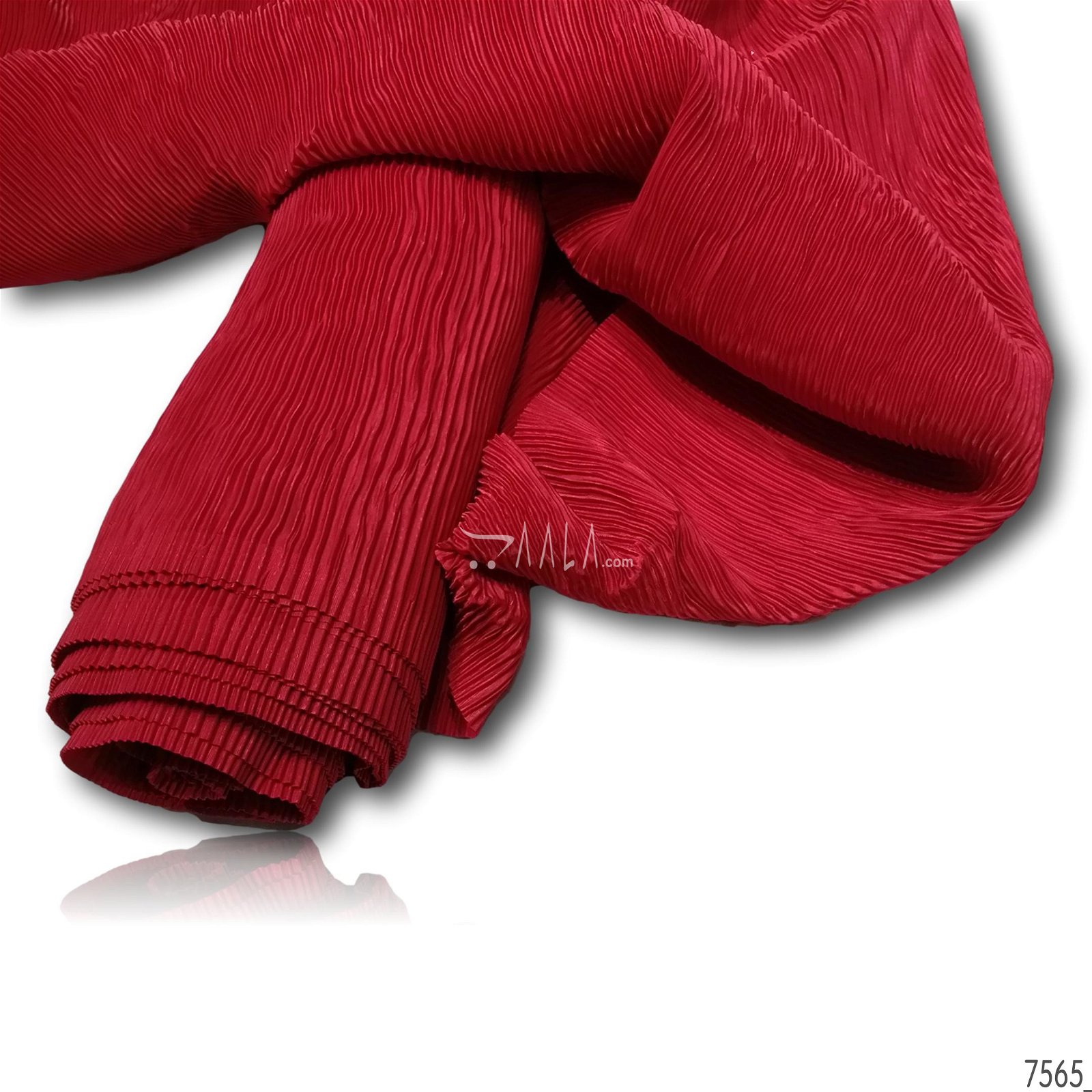 Pleated Satin-Georgette Poly-ester 44-Inches RED Per-Metre #7565
