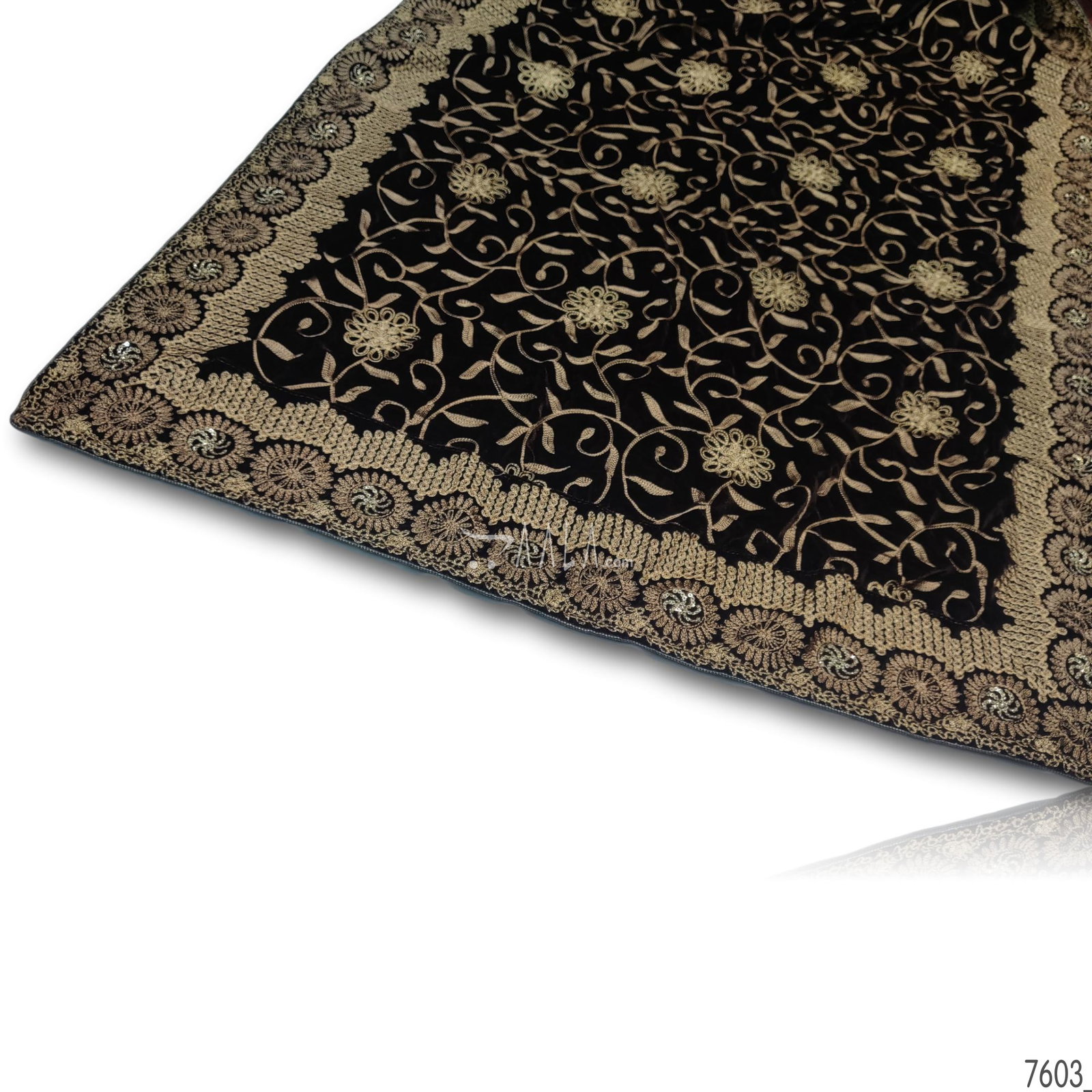 Embroidered Velvet Blend Dupatta-26-Inches BROWN 2.25-Metres 
