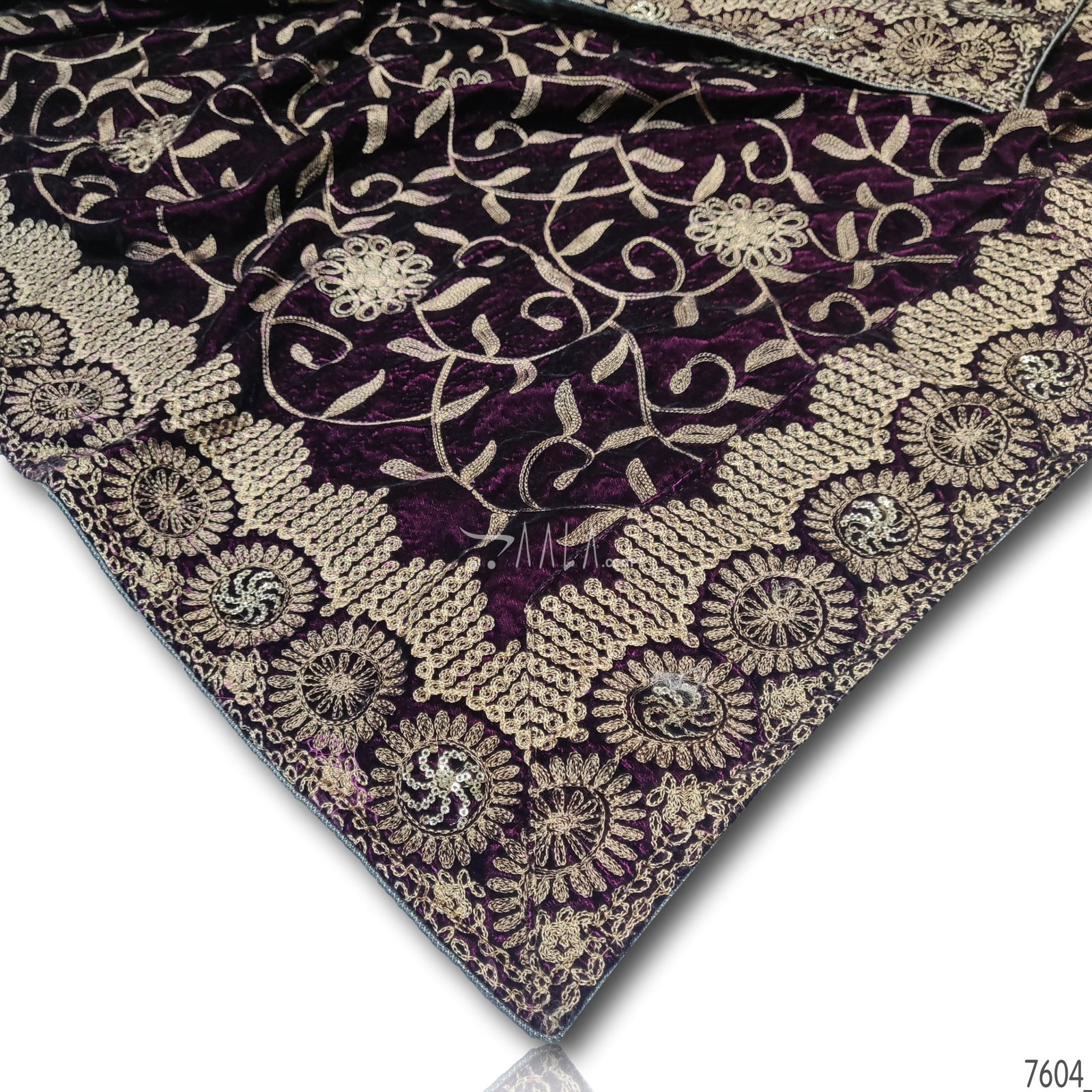 Embroidered Velvet Blend Dupatta-26-Inches WINE 2.25-Metres 
