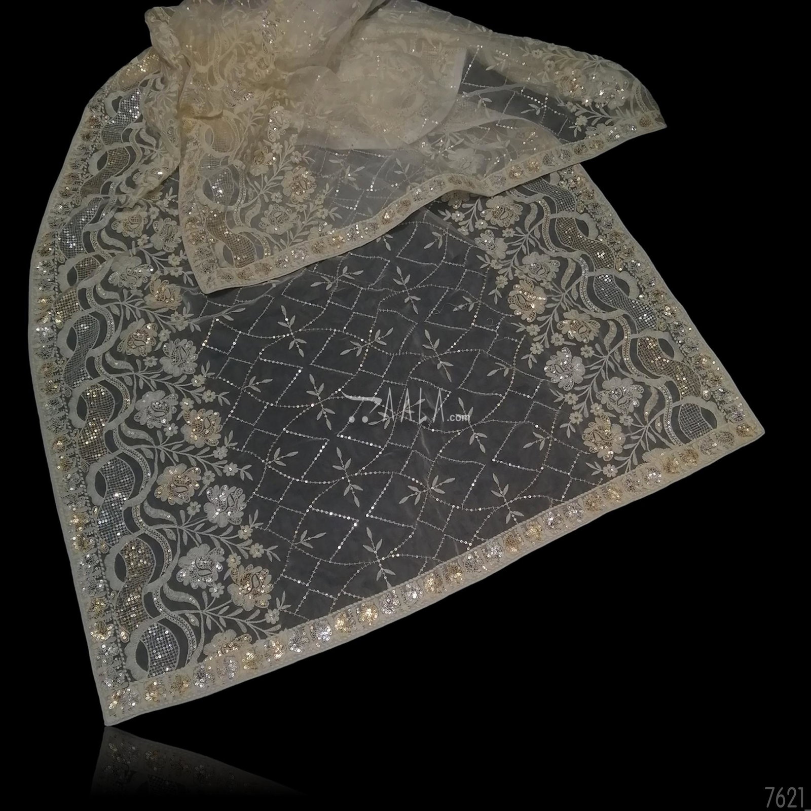 Embroidered Organza Nylon Dupatta-44-Inches DYEABLE 2.50-Metres 
