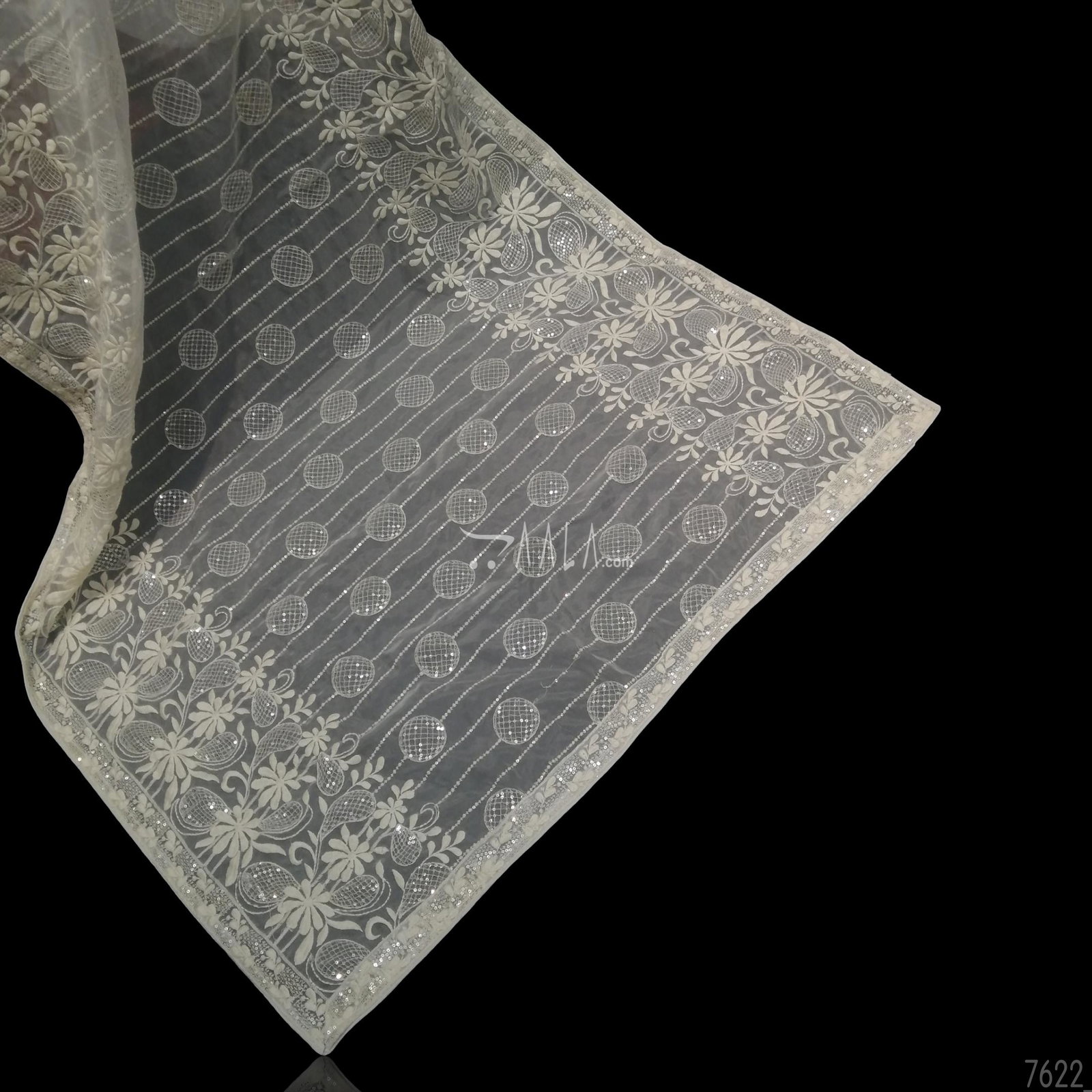 Embroidered Organza Nylon Dupatta-44-Inches DYEABLE 2.50-Metres 