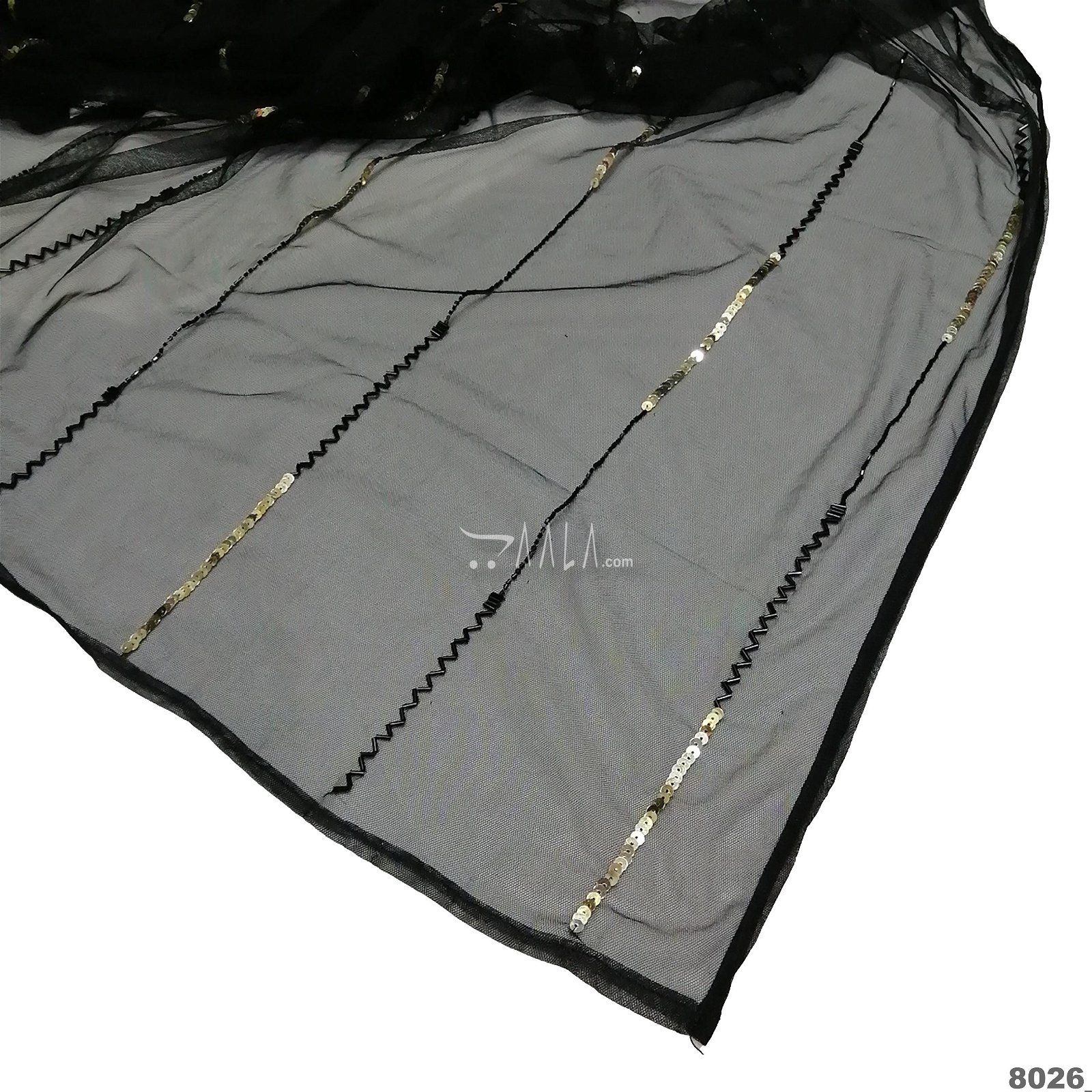 Handwork Net Nylon Dupatta-42-Inches BLACK 2.25-Metres #8026