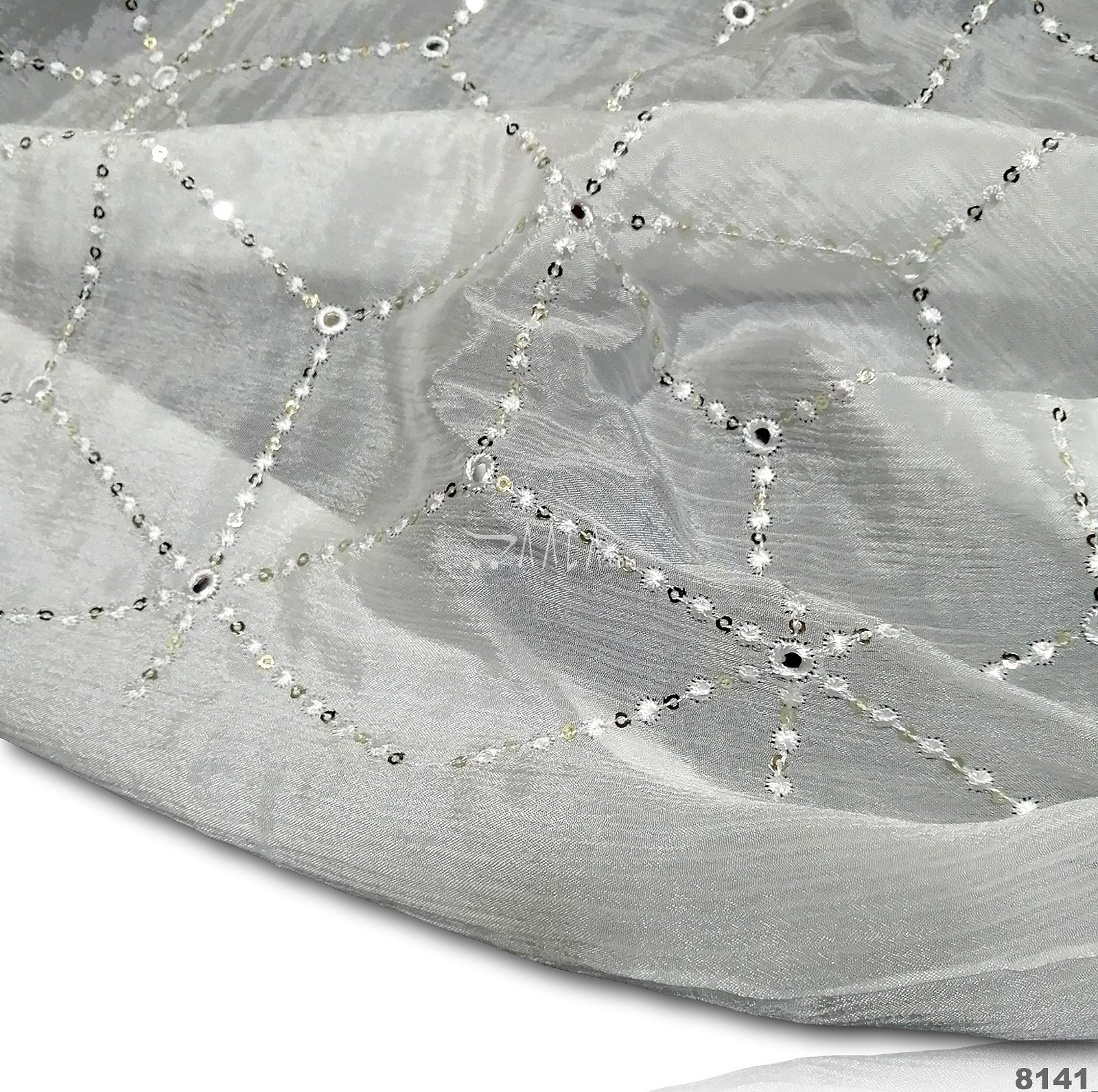 Embroidered-Sequins Chinon Viscose 44-Inches DYEABLE Per-Metre #8141