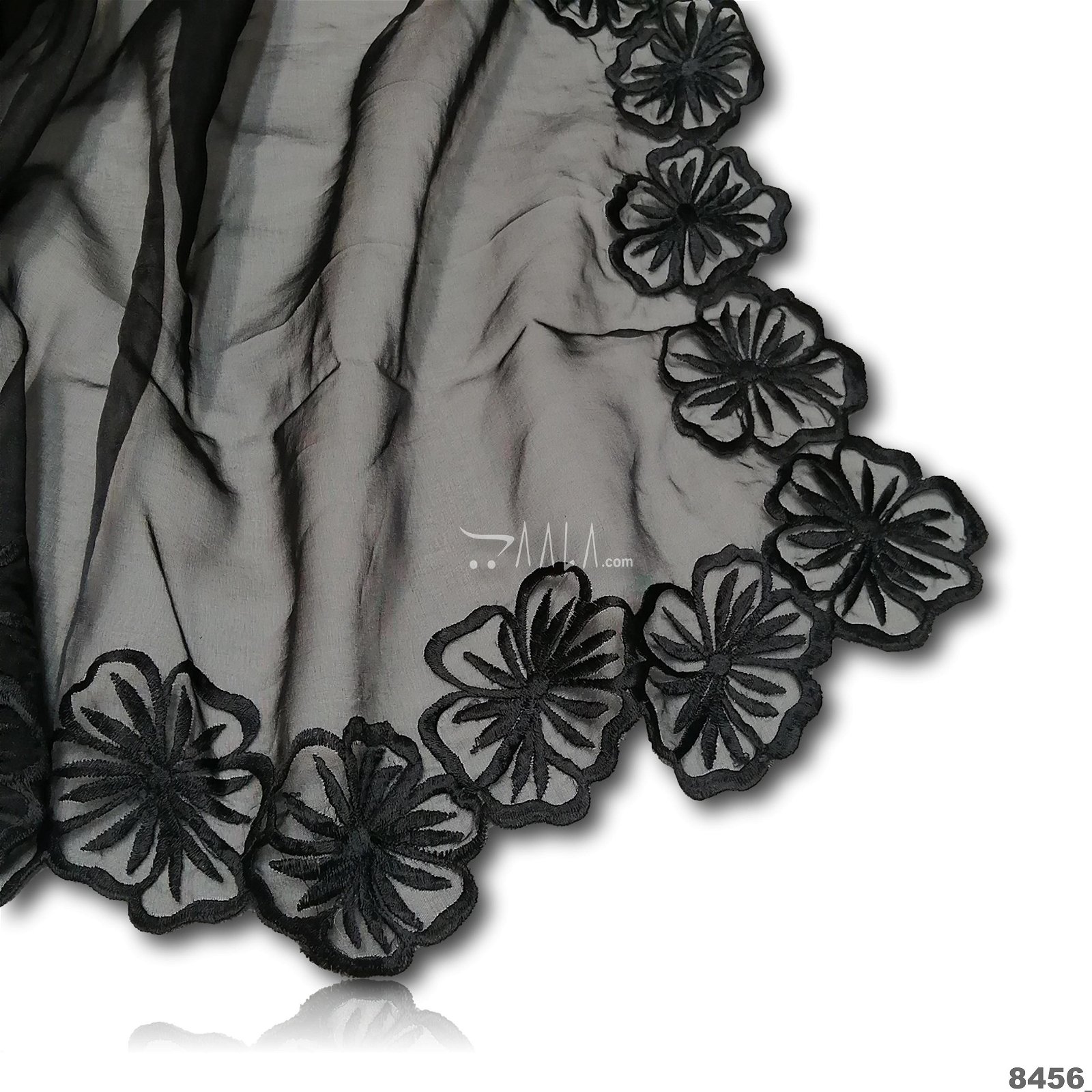 Embroidered-Flower Organza Nylon Dupatta-40-Inches BLACK 2.25-Metres #8456