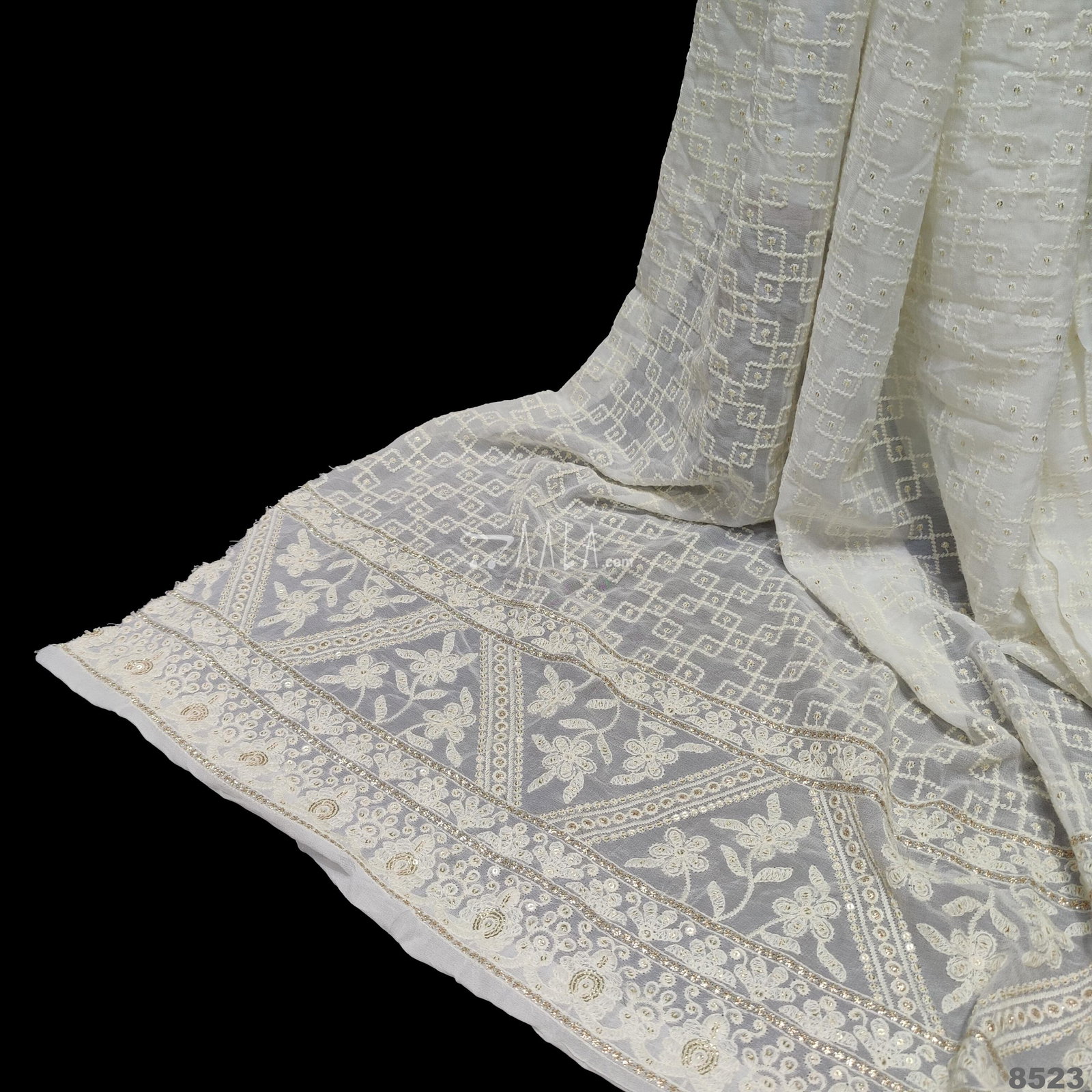 Embroidered Georgette Viscose 44-Inches DYEABLE Per-Metre 