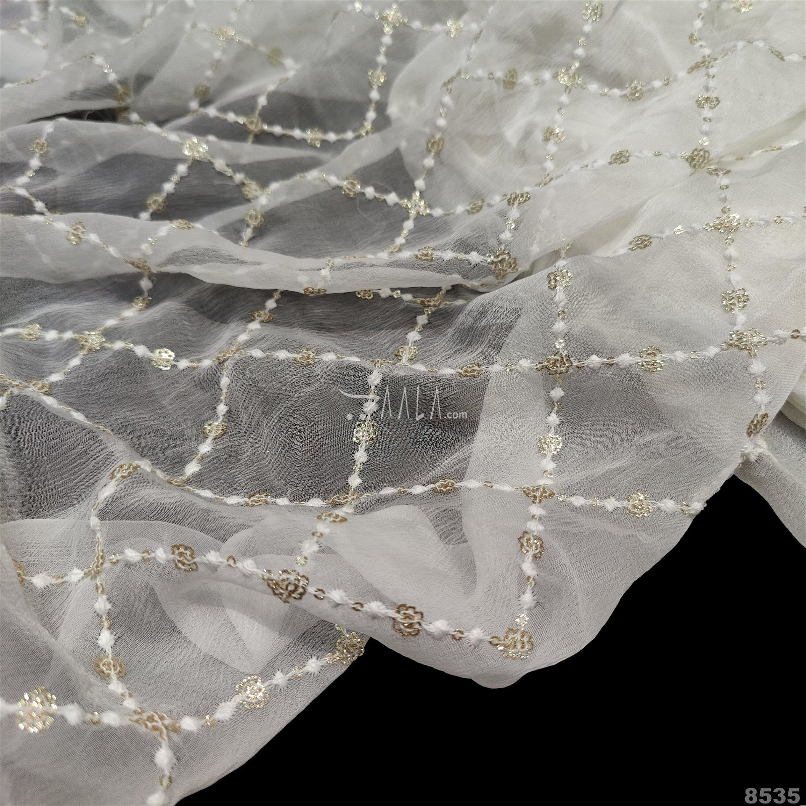 Embroidered Chiffon Viscose 44-Inches DYEABLE Per-Metre #8535