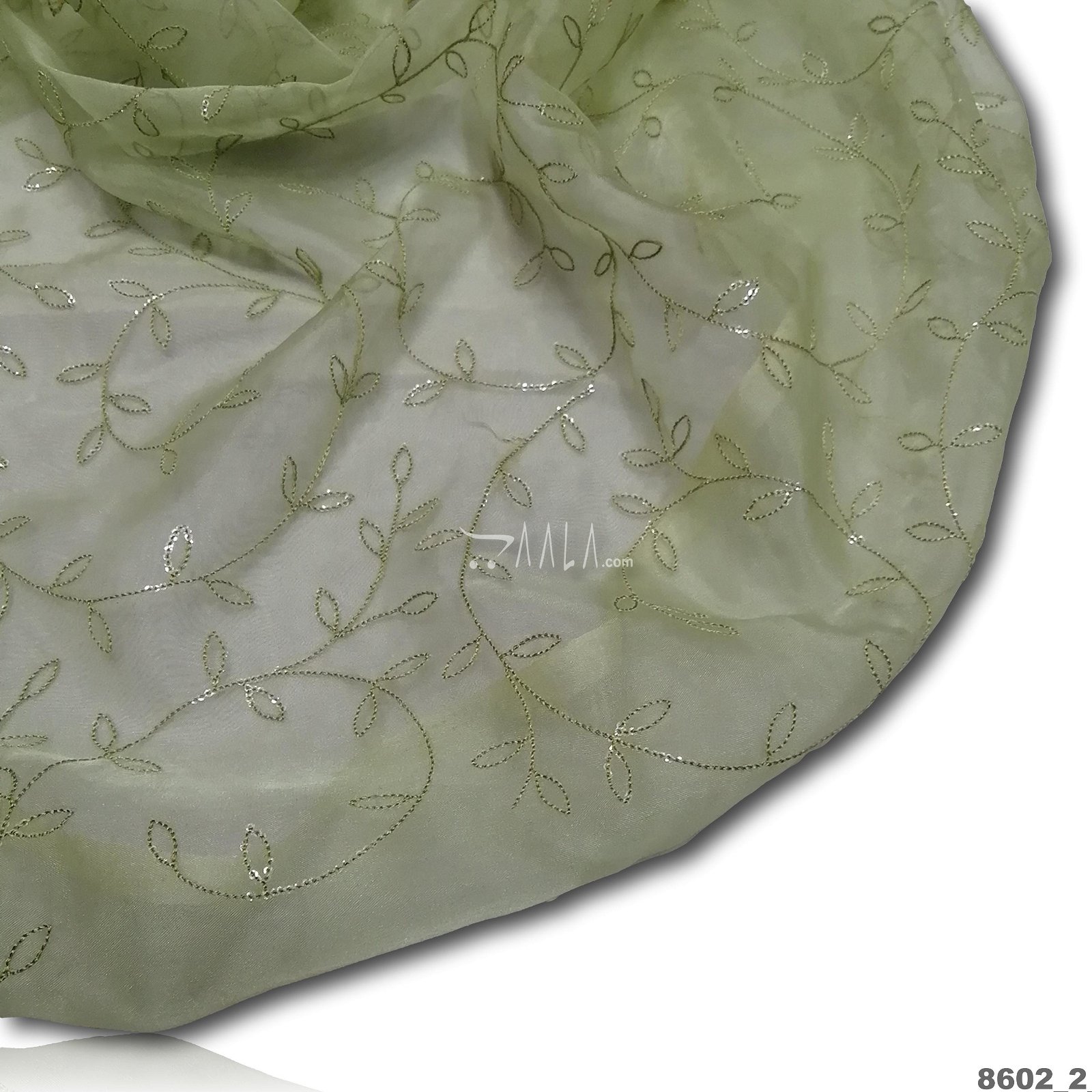 Embroidered Organza Nylon 44-Inches GREEN Per-Metre #8602