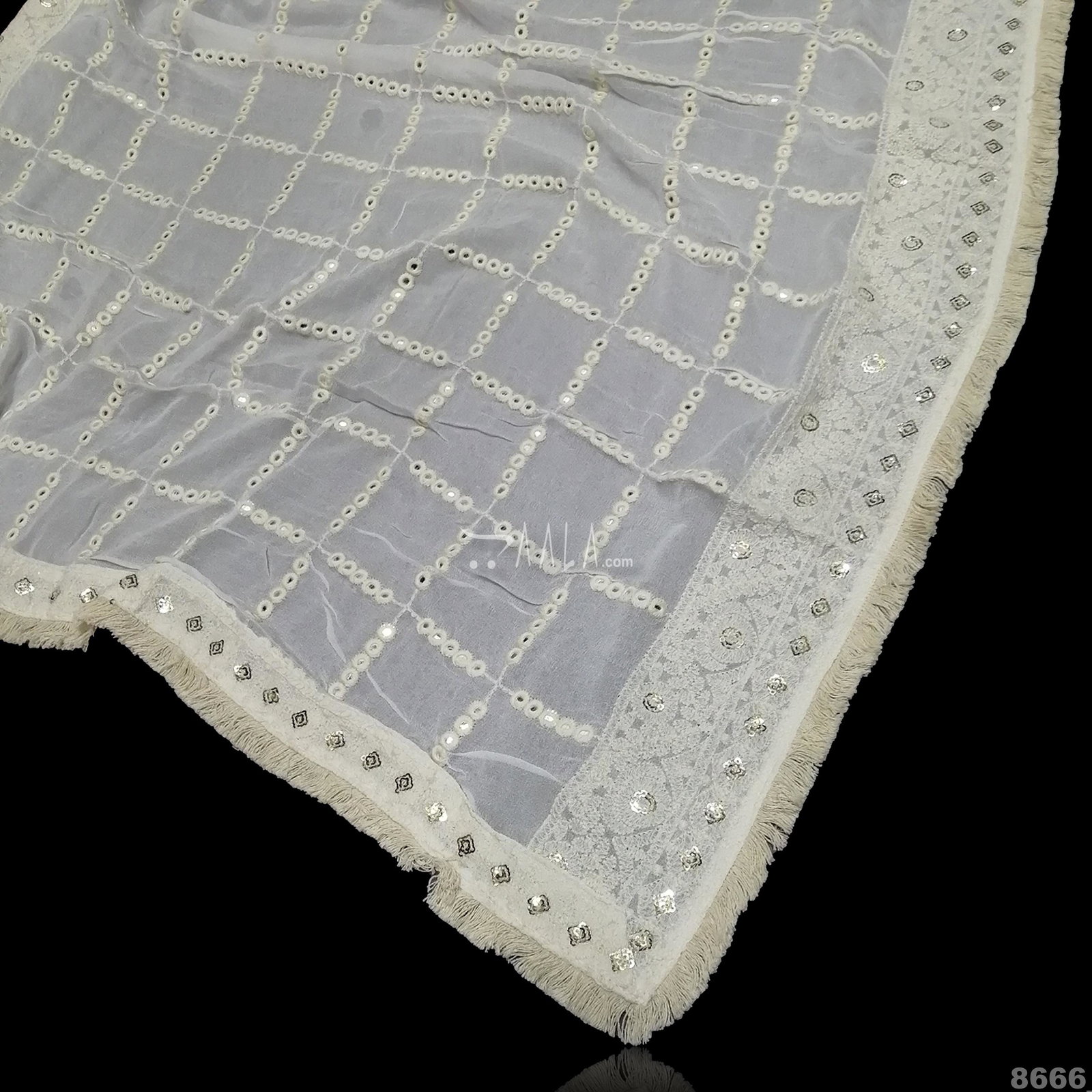 Lucknowi Georgette Viscose Dupatta-36-Inches DYEABLE 2.15-Metres 
