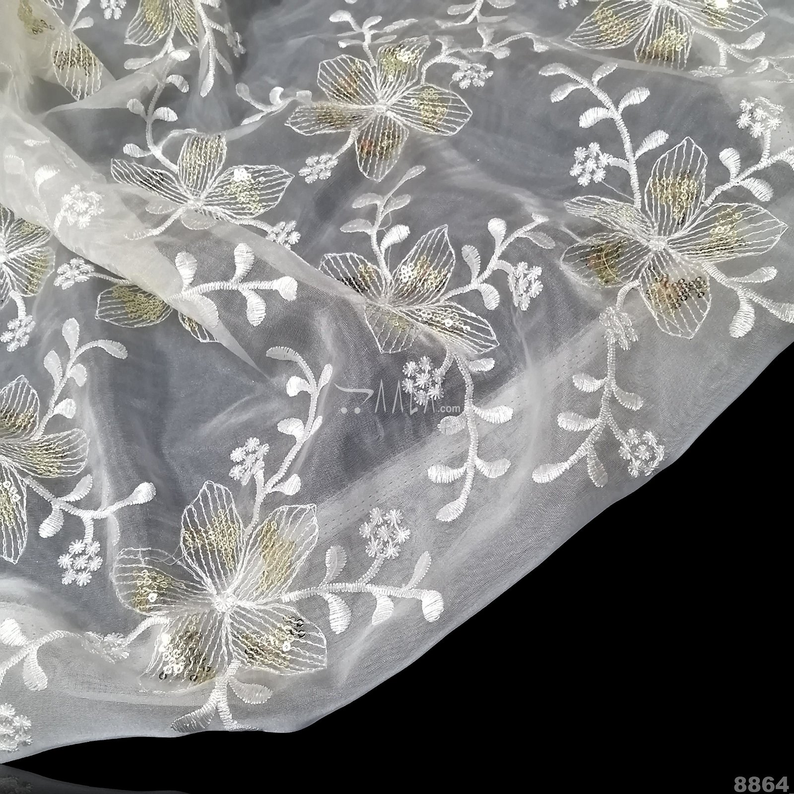 Embroidered Organza Viscose 44-Inches DYEABLE Per-Metre #8864