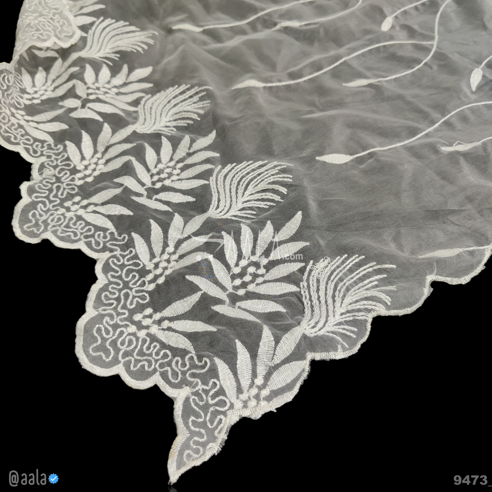 Embroidered-Scollap Organza Nylon Dupatta-40-Inches DYEABLE 2.25-Metres 