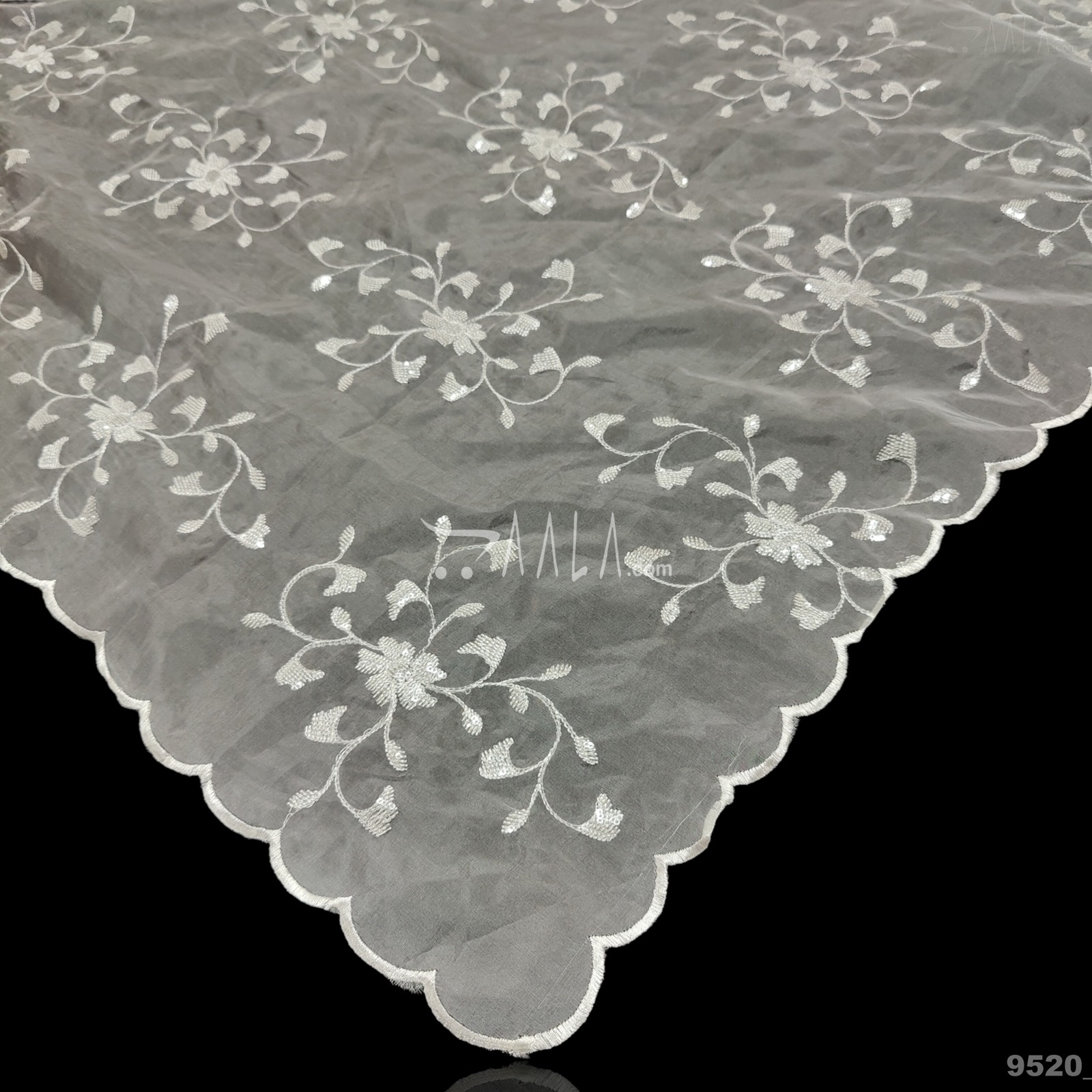 Embroidered-Scollap Organza Nylon Dupatta-36-Inches DYEABLE 2.25-Metres 