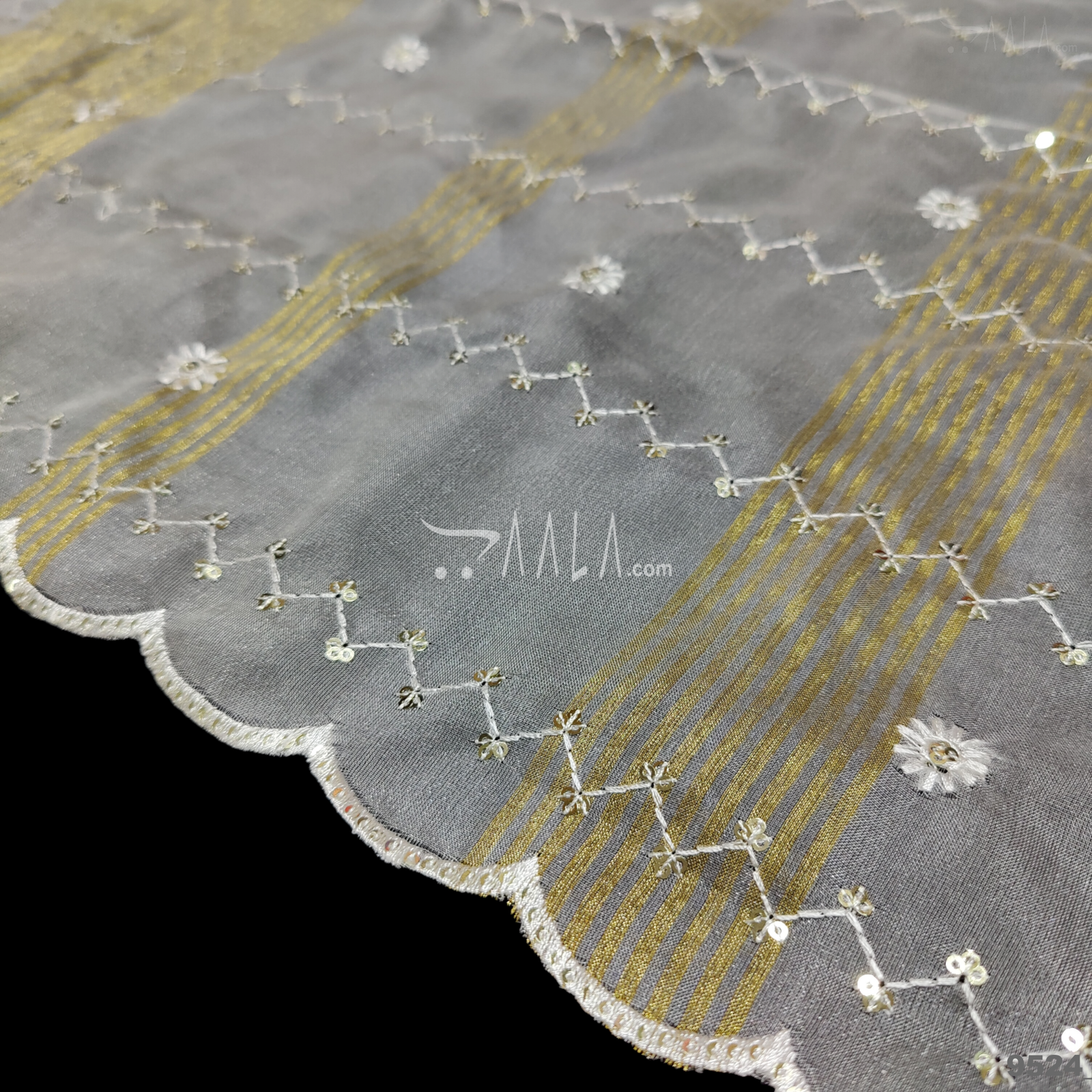 Sequins-Scollap Organza Nylon Dupatta-36-Inches DYEABLE 2.25-Metres #9524